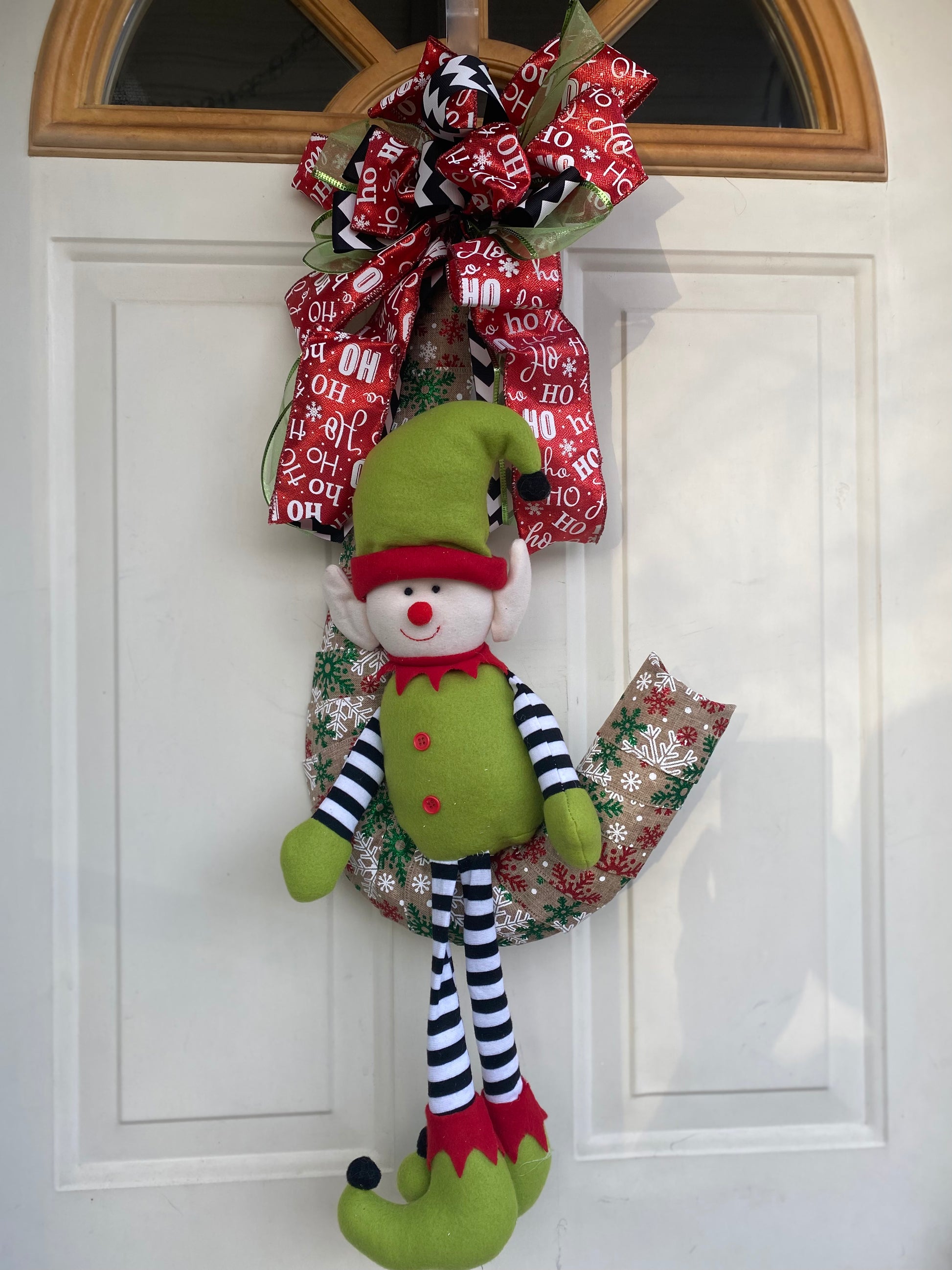 Elf on Candy Cane Wreath/ribbon wreath/Christmas front door decor The Rising Sun 723